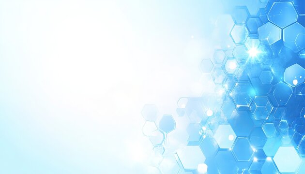 Abstract Medical Background with Radiant Light Blue Hexagons and Molecule Structure Design Elements