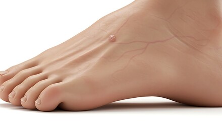 Fototapeta premium Close up of a foot with a wart on the top surface near the toes, visible veins and skin texture, human anatomy