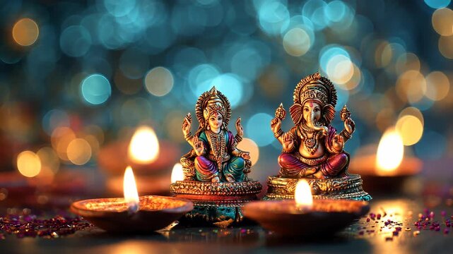 Festive Diwali Decorations with Goddess and Ganesha Statues