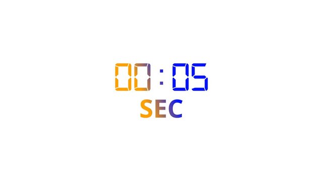 Digital count up timer displaying 15 seconds on a white background.Ideal for loadong screens and video Intros.2-digits 15 seconds digital clock count-up timer.