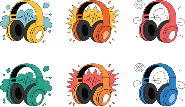 Colorful Headphones Vector Illustration &ndash; Music and Sound Wave Design