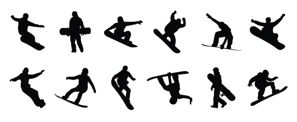 set of illustrations of snowboarding silhouettes © Jsksh