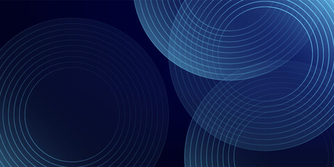 Abstract glowing circle lines on dark blue background. Geometric stripe line art design. Modern shiny blue lines. Futuristic technology concept. Suit for poster, cover, banner, brochure, website