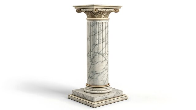 Ancient style marble column pedestal with gold accents
