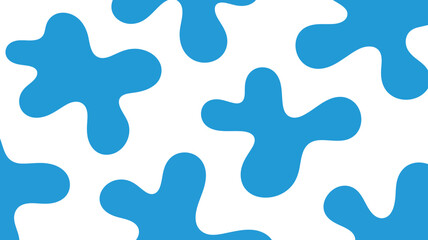 A clean background features a simple pattern of several large blue irregular blob shapes