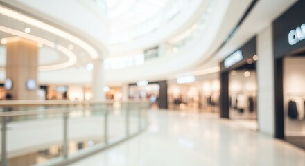 Obraz premium Chic Shopping Mall Interior with Soft Lighting, Abstract Art, and a Relaxing Commercial Atmosphere.