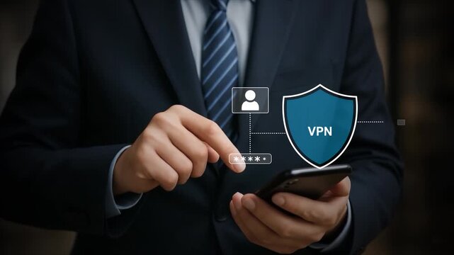 VPN security concept with user activating secure connection on smartphone while working on laptop at home, showing mobile internet protection, encrypted data access, and online privacy tools