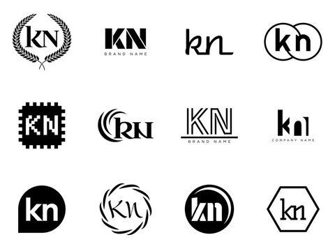 KN logo company template. Letter k and n logotype. Set different classic serif lettering and modern bold text with design elements. Initial font typography.