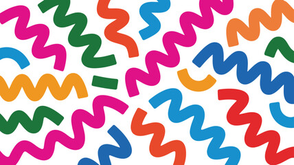 A lively mix of multicolored squiggly and curved shapes creates a vibrant and dynamic pattern