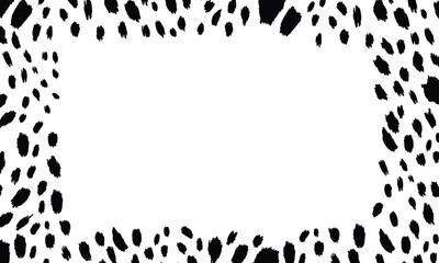 Black and white frame with modern ornament of stylized leopard skin. Squared pattern for poster. Decorative abstract border with animal ornament. Trendy leather skin. Copy space. Vector illustration. © Alla