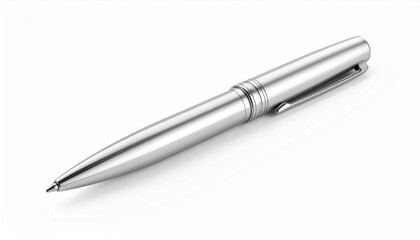 Silver Metal Pen on White Background with Soft Shadow