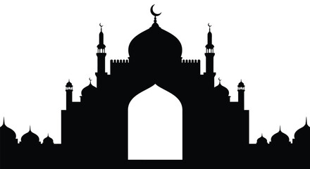 Mountain Mosque Silhouette at Dusk