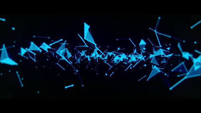 Glowing blue triangular digital animation.