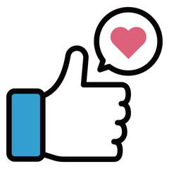 SNSのリアクションや評価に使えるハートの吹き出し付きサムズアップのベクターアイコン