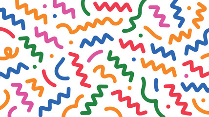Numerous small colorful squiggly lines and dashes scattered across a clean white backdrop