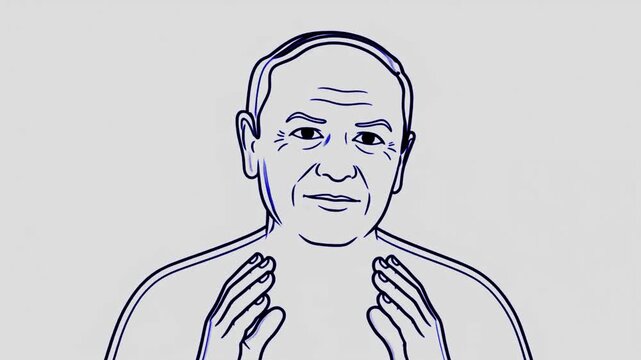 Senior Man Shrugging Hands Up, Minimalist Vector Outline Animation of Confused Middle Aged Man Asking Why
