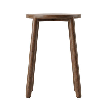 Round dark walnut wood bar stool on transparent background