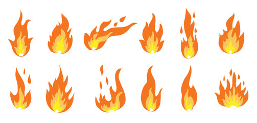 flame fire icons in cartoon style flames of different 