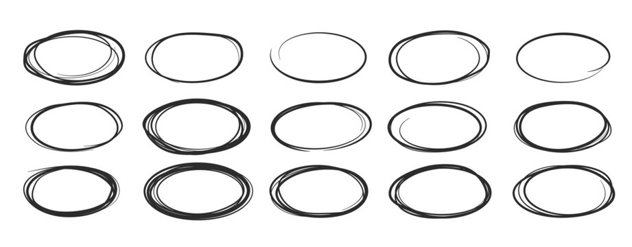 hand drawn ellipse doodles sketch pencil oval frames black