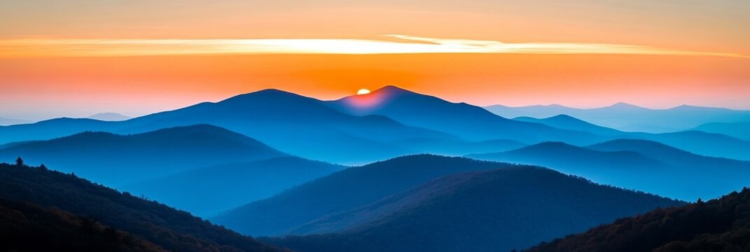 Stunning Hazy Twilight View of Multilayered Sloping Landforms in a Deep Dark Blue Ambience