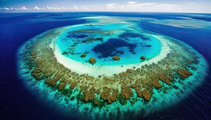 Aerial View of a Pristine Coral Atoll in a Tropical Ocean.