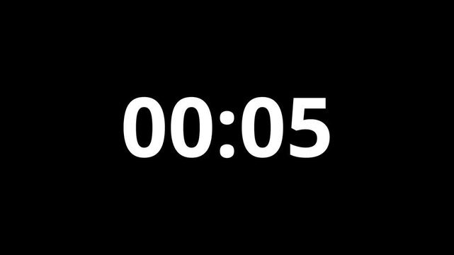 Digital count up timer displaying 15 seconds on a Black background.Ideal for loadong screens and video Intros.2-digits 15 seconds digital clock count-up timer.