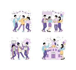 Naklejka premium Graduation and Celebration Vector Illustration Set