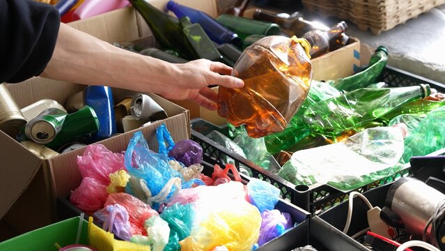 PET plastic bottles for recycling. Waste Sorting Recycling Center