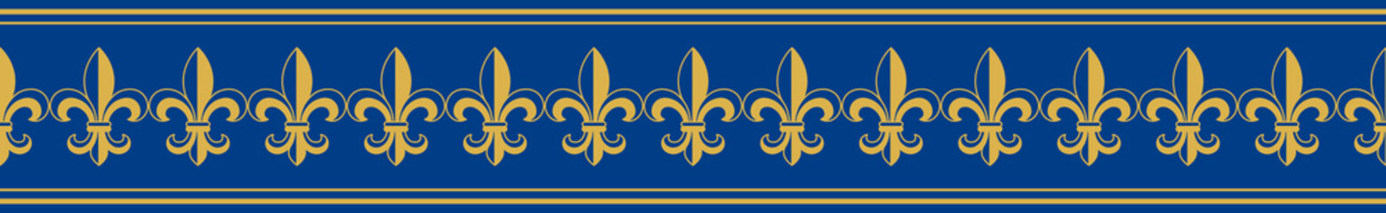Fleur de lis border royal blue gold seamless pattern © Formatoriginal