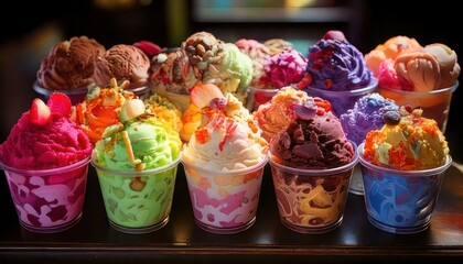 Colorful Ice Cream Cups Displayed in a Variety of Flavors.