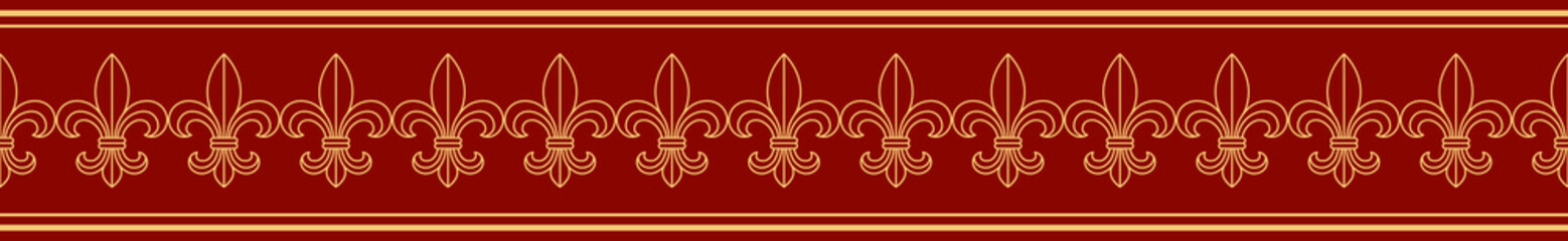 Fleur de lis horizontal border crimson red gold seamless pattern © Formatoriginal