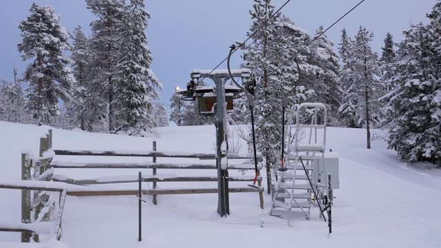 Button ski lift operating at ski resort in sweden