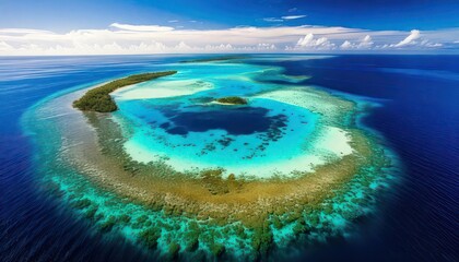 Aerial View of a Tropical Island and Coral Reef.