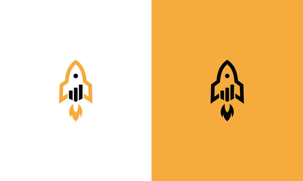 Rocket ship logo with financial data and business growth concept.