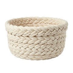 White braided cotton rope storage basket isolated