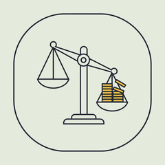Balance scale with coins and bars on one side, and a bowl on the other.