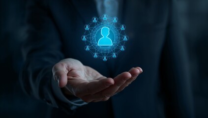 Businessman holding digital network connection icon