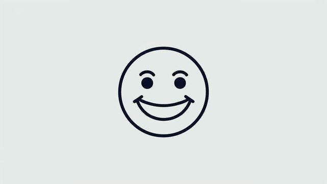 Happy Face Satisfaction Simple Smiley Emoji, Cheerful Blue Line Art Emoticon Simple Round Smile Symbol Isolated