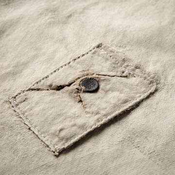 Worn Pocket Detail of a Tan Fabric with Button Fastening on Casual Clothing
