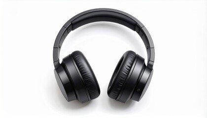 Black Over Ear Headphones on White Background in Studio Shot Top View