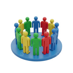 Colorful figures standing in a circle representing unity and teamwork isolated on transparent background