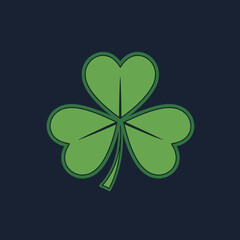 Fototapeta premium Green Shamrock Clover Leaf Icon on Dark Background