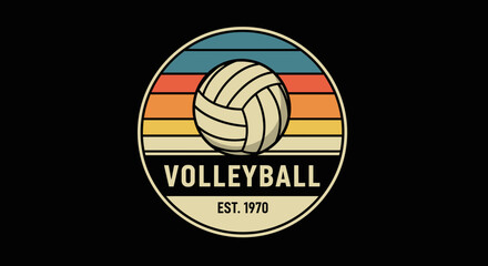 Fototapeta premium Retro Style Volleyball Emblem with Sunset Colors