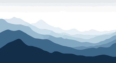 Fototapeta premium A serene landscape of layered blue mountains fading into a bright white sky.