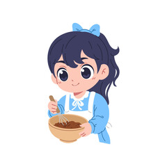 illustration of a cute girl mixing cake batter