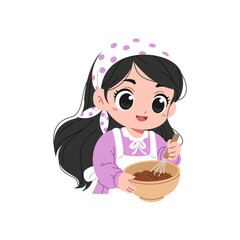illustration of a cute girl mixing cake batter