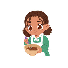 illustration of a cute girl mixing cake batter