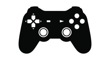 A minimalist black silhouette depicts a modern video game controller showcasing its button and joystick layout high quality © Kuntol02