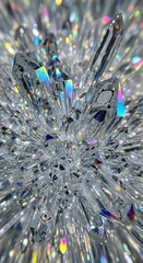Close-up of sparkling clear quartz crystals with vibrant rainbow refractions, capturing the dazzling beauty of geological formations and light play