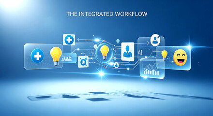 Integrated workflow diagram with AI and business icons
